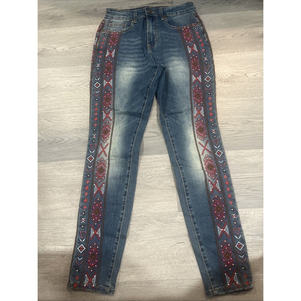 K Jordan embroidered & pearled stretch denim jeans size 6 (27x29)